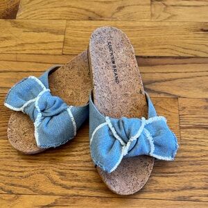 Lucky Brand Denim Blue Bow Slide Sandals